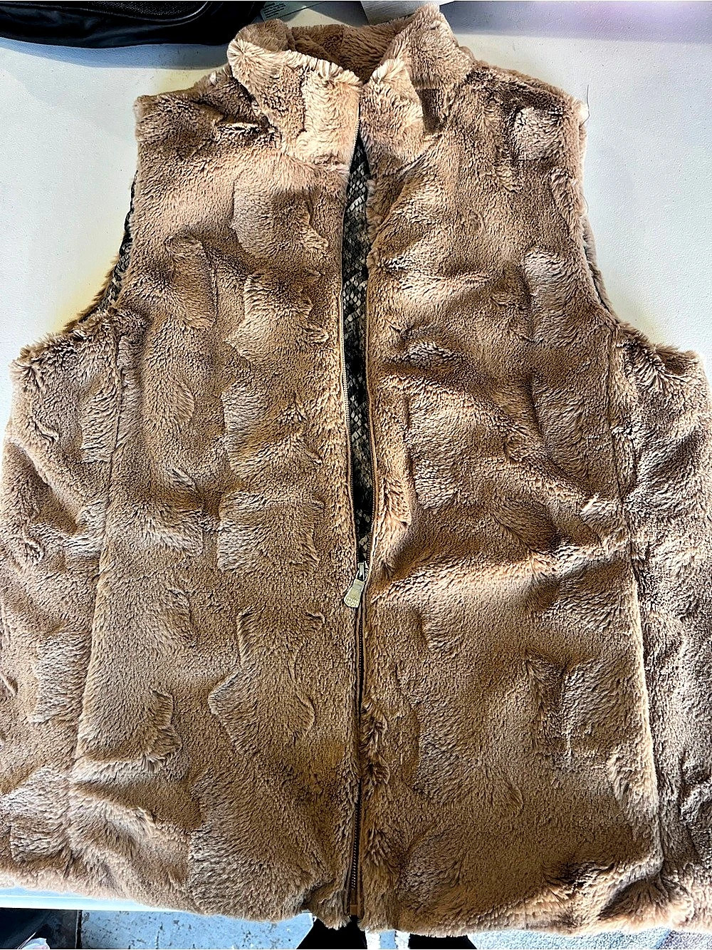 Ellen Tracy Faux Fur Zip Front Vest in Brown